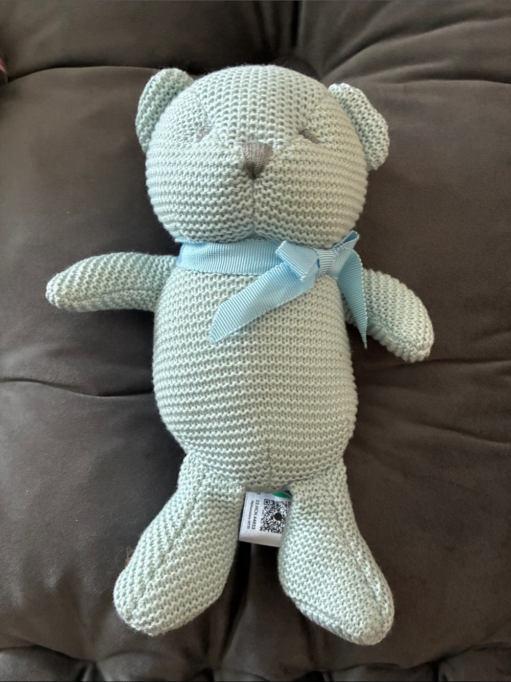 Gund Knit Light Blue/Mint Bear Plush with Ribbon